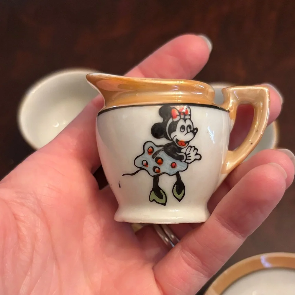 Vintage Antique 30’s or 40’s Disney Mickey & Minne Mouse Lusterware Set 6 Pieces